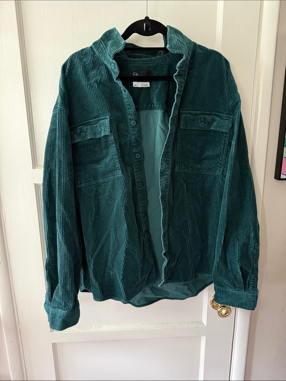 Teal Green Corduroy Button-Up Shirt Jacket